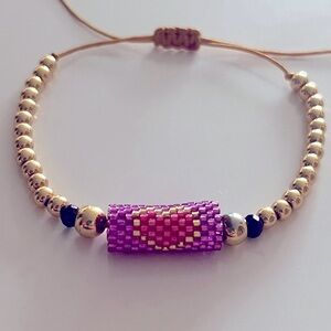 Women, Teen Bracelet OS adjustable jewelry beaded pink heart feminine dainty